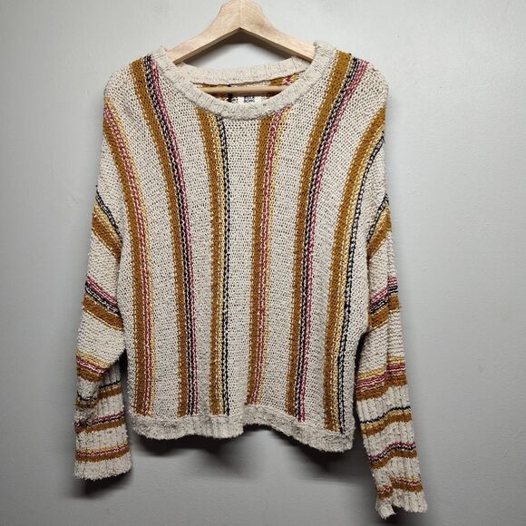 Billabong Sweaters - Billabong Crochet Sweater Women Size S Cream Stripes Bohemian Fall Casual